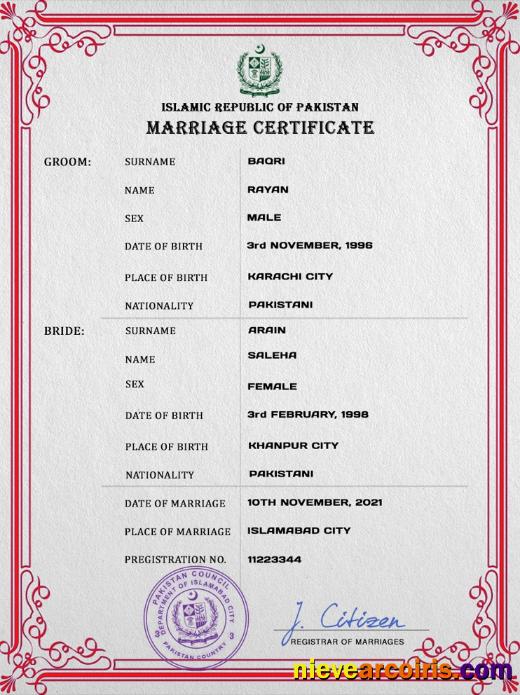 Pakistan marriage certificate